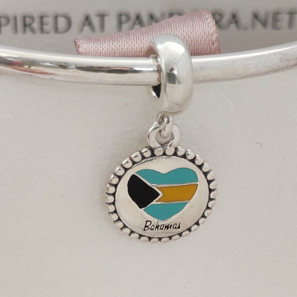 Pandora Bahamas Flag Exclusive Dangle Charm Travel Vacation S925 Silver